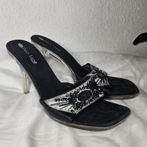 vintage y2k two lips beaded slide clear kitten heels